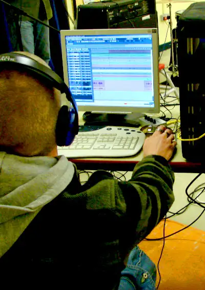 Pete Jorgensen at the controls of a Devil's River recording session in Southport, 2005 Pete Jorgensen recording Devils River