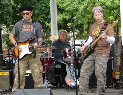 Devils River on the bandstand, Lord Street, Southport Devils River playing live on Southport Bandstand