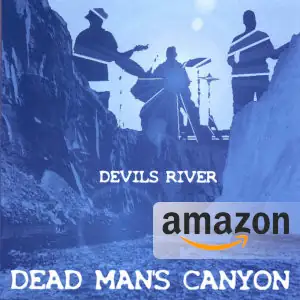 Three musicians standing tall over a large canyon